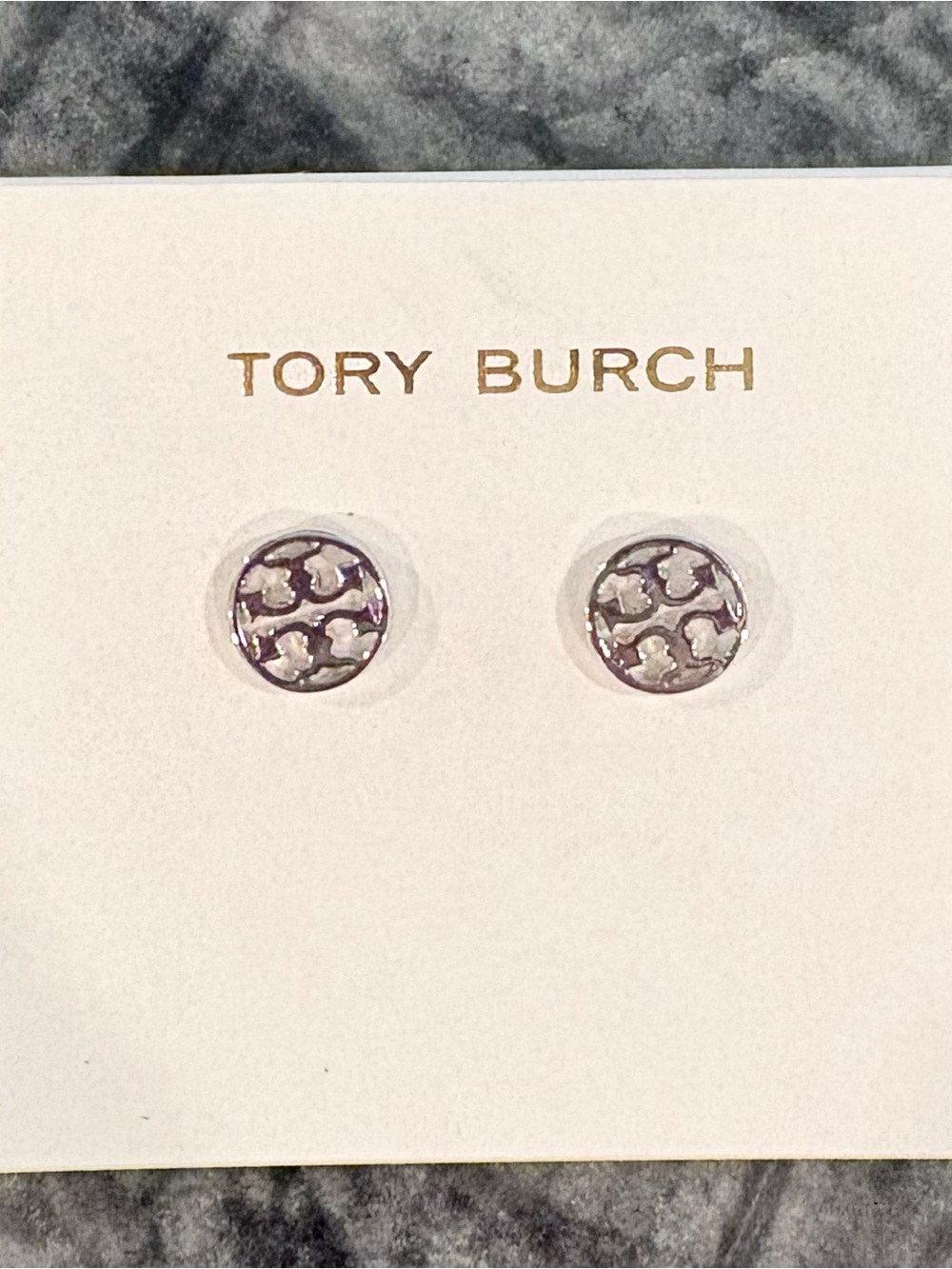 Tory Burch Silver Logo Round Cutout Stud Earrings